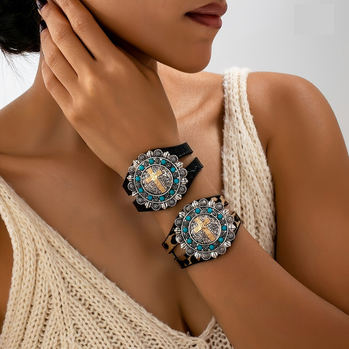 Leopard Cross Statement Bracelet