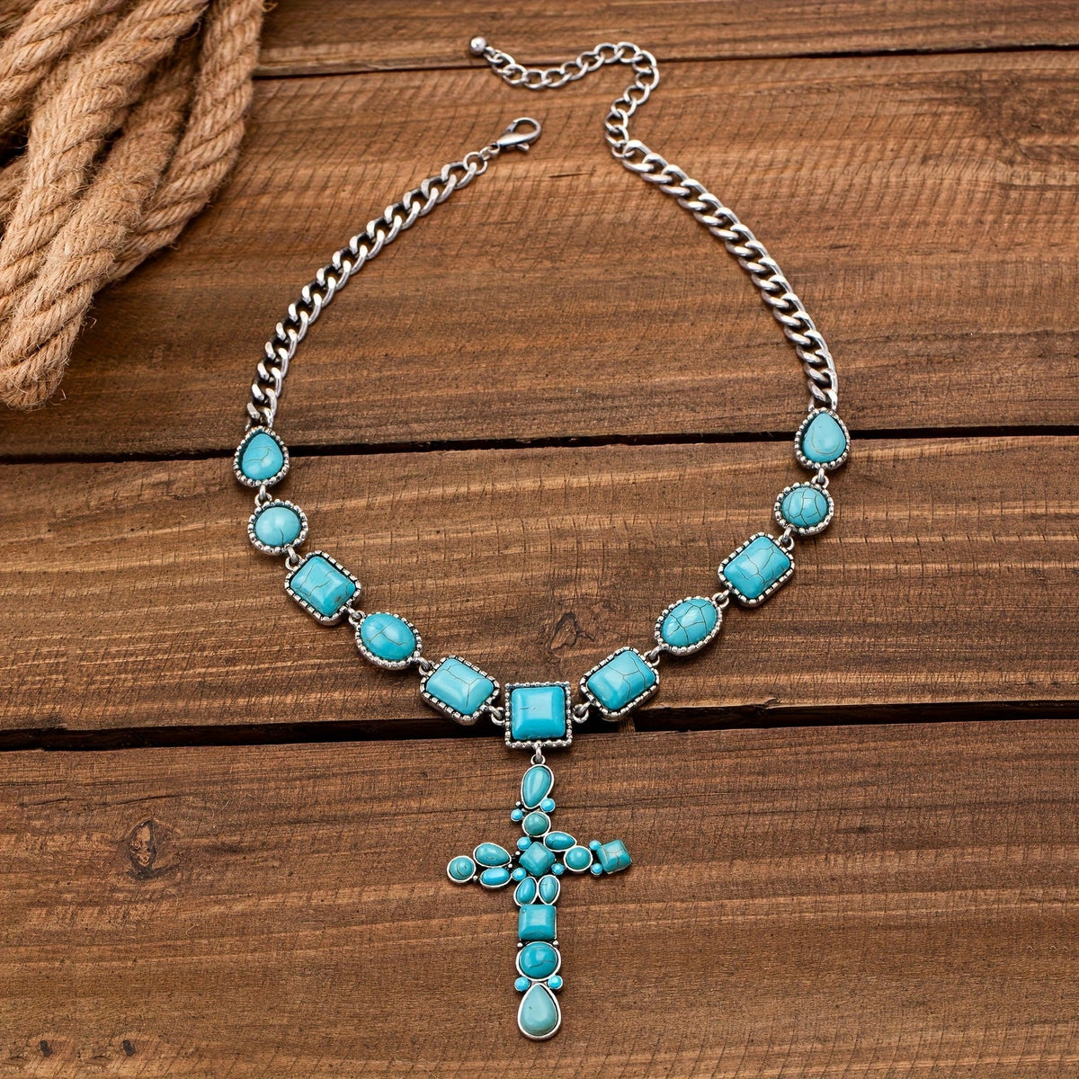 Turquoise Mosaic Cross Necklace