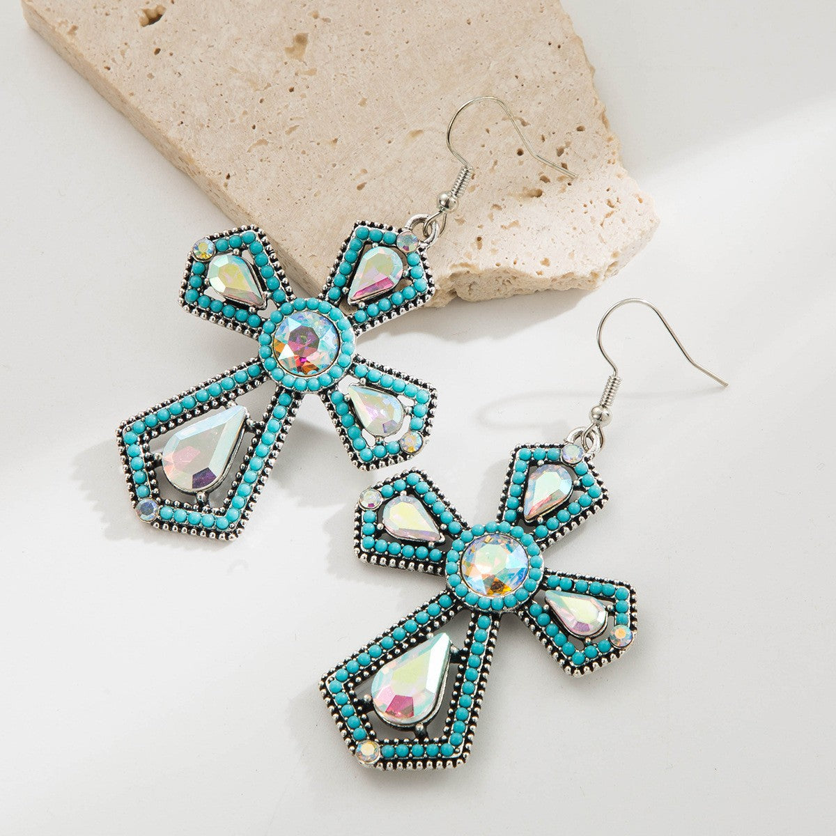 Pink Crystal Cross Earrings