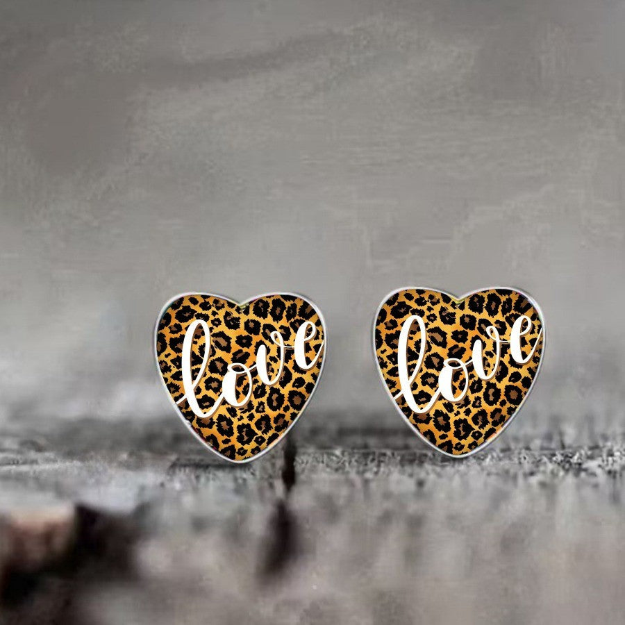 Leopard Love Heart Earrings