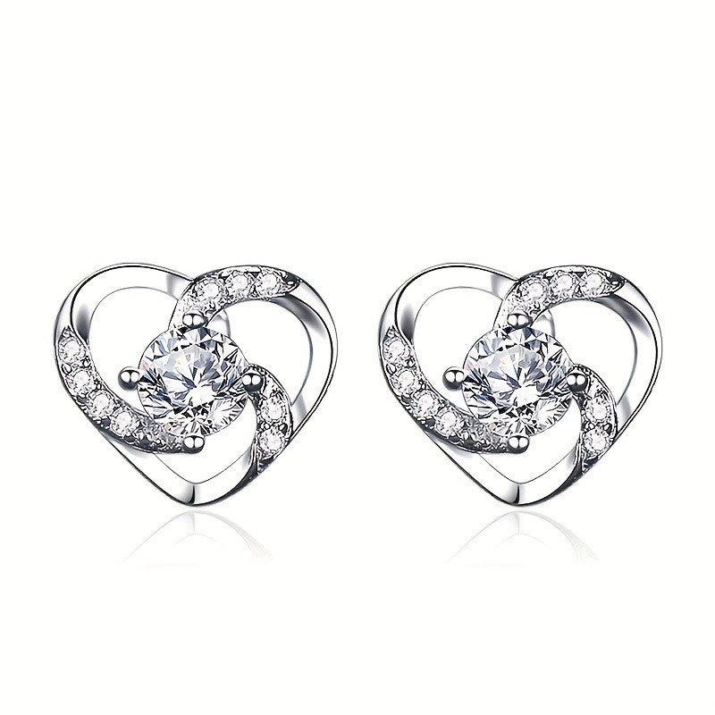 Twisted Heart Crystal Stud Earrings