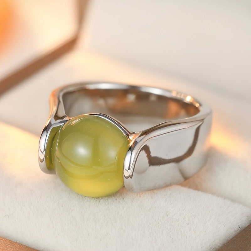 Green Glass Dome Ring