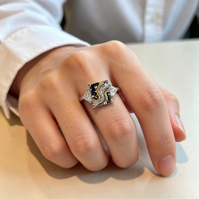 Marbled Square Statement Ring