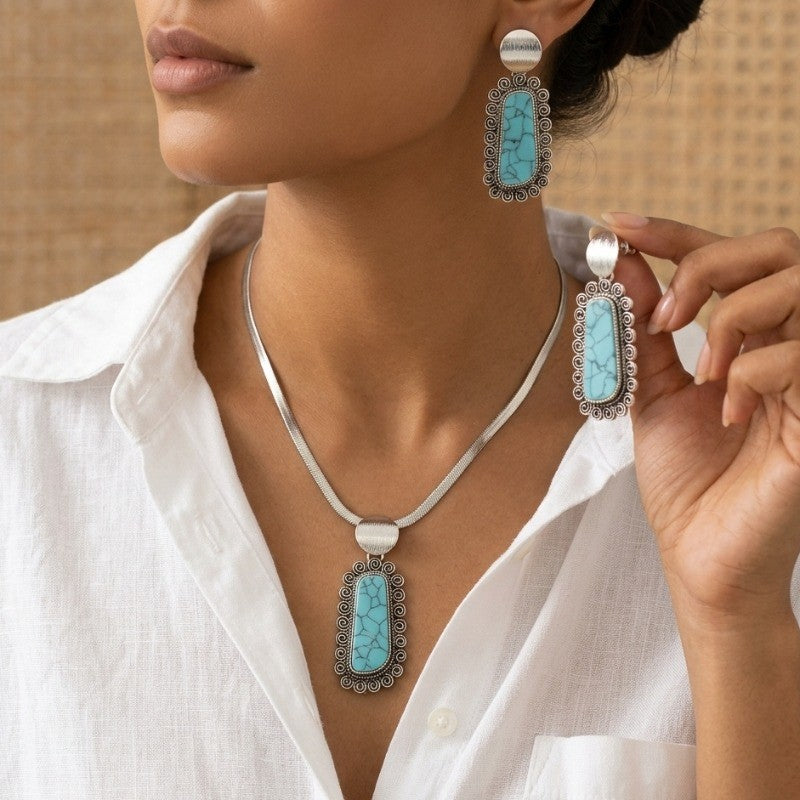 Turquoise Scrollwork Jewelry Set