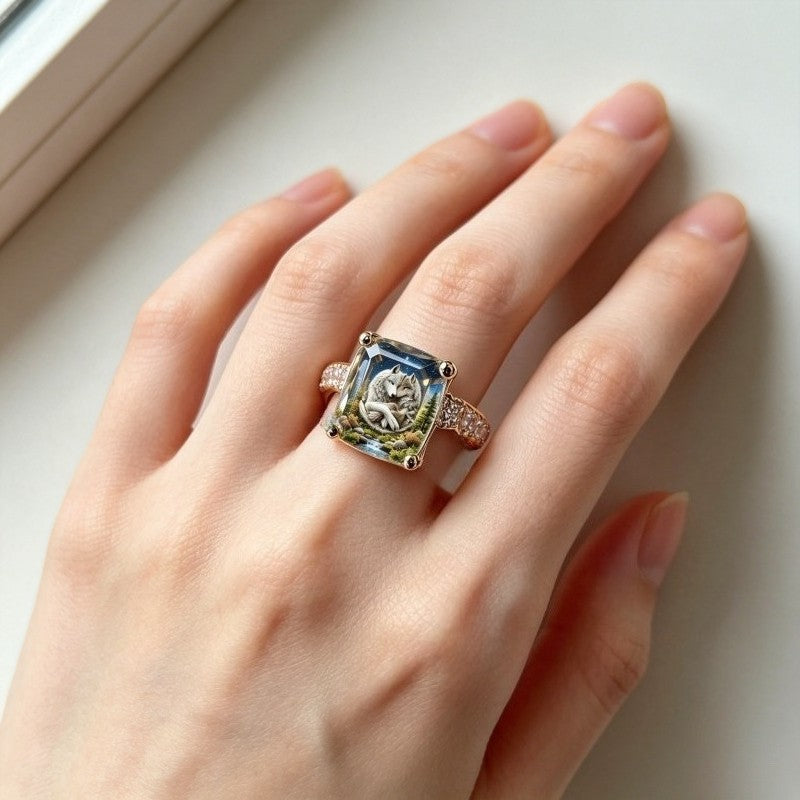 Cuddling Wolves Square Ring