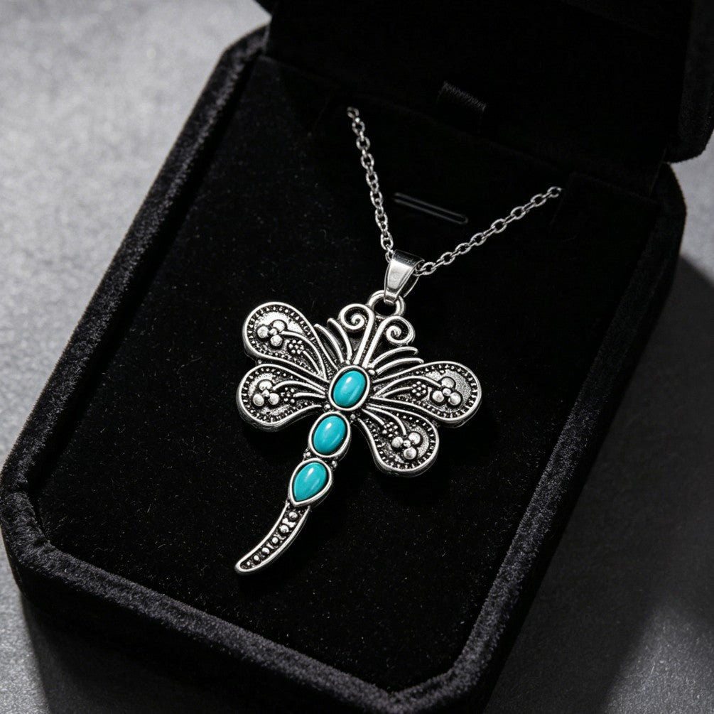 Turquoise Filigree Dragonfly Necklace