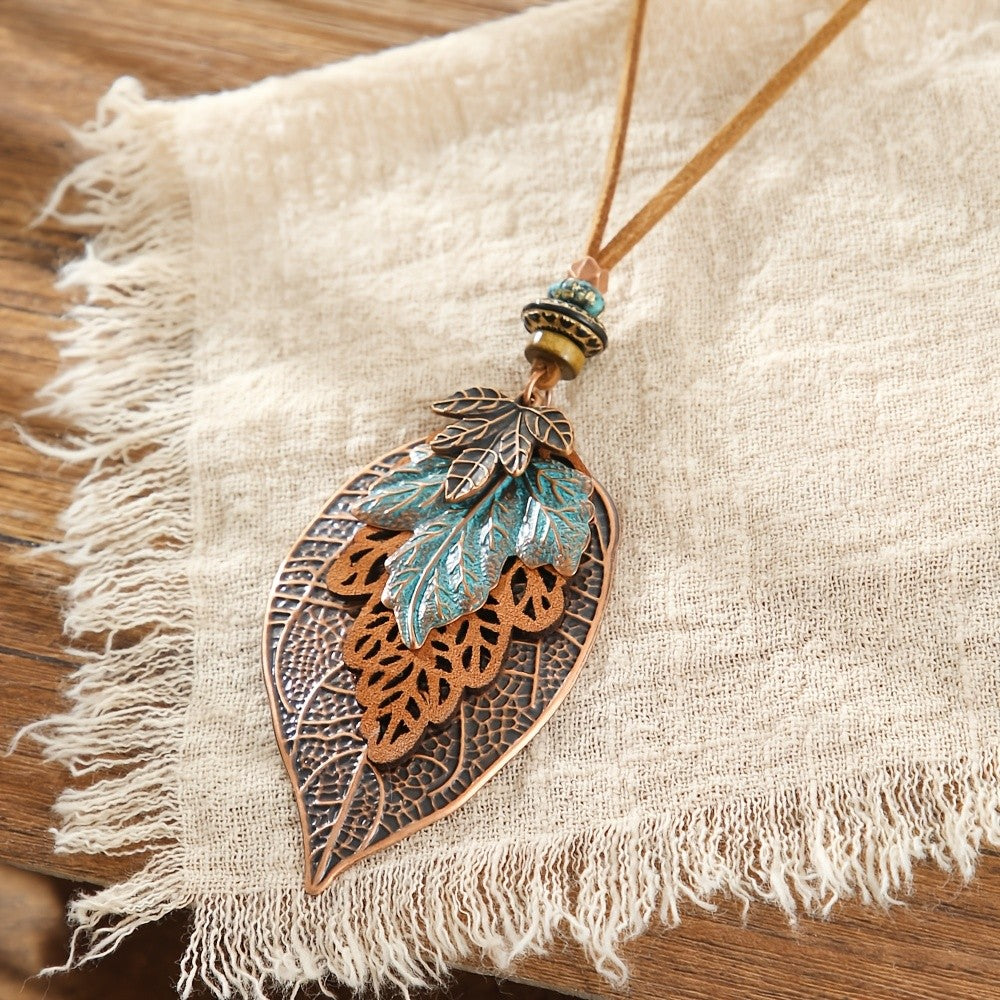Patina Leaf Necklace & Earring Set