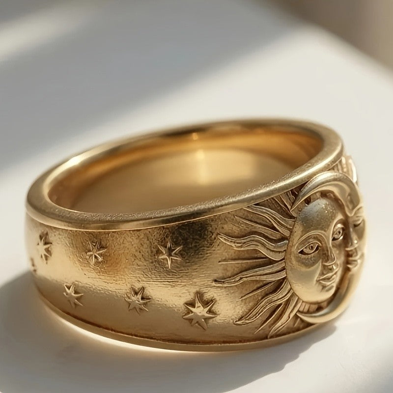 Sun Moon Face Statement Ring