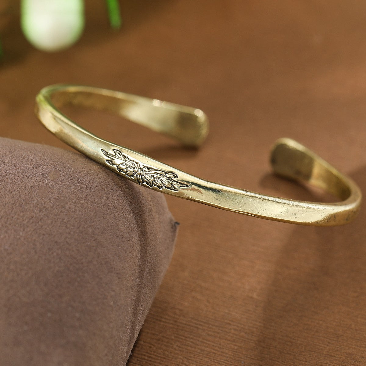 Engraved Lotus Open Bangle