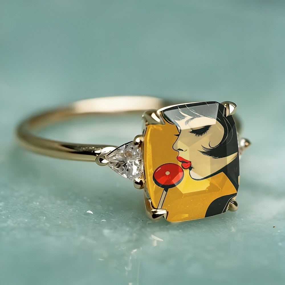 Retro Girl Rectangular Ring