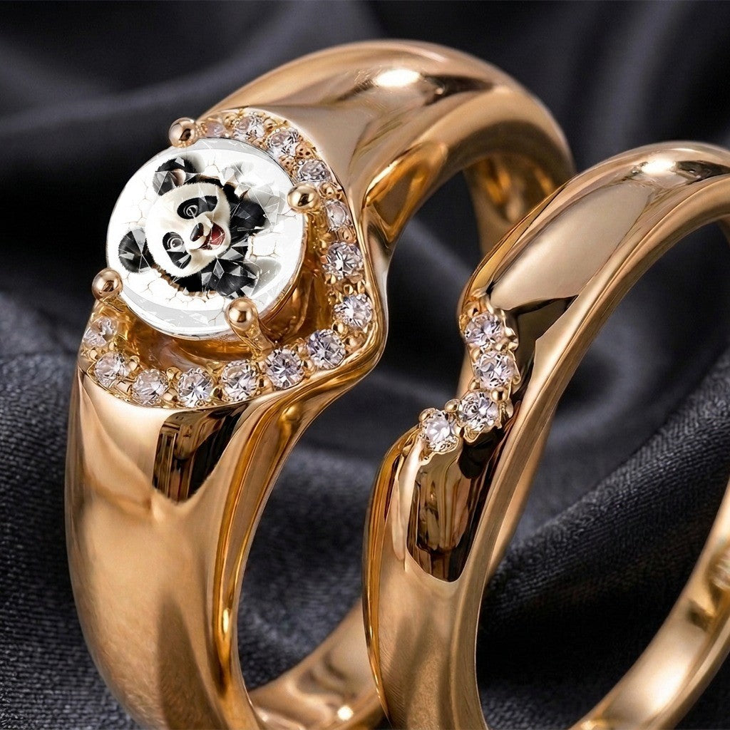 Panda Crystal Arc Ring Set