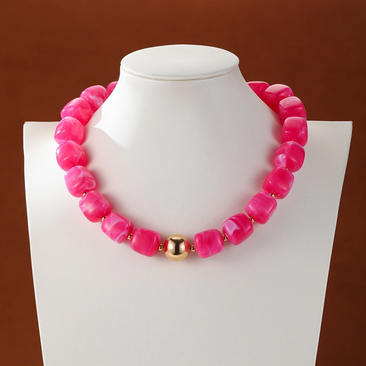 Marbled Teal Resin Bead Necklace