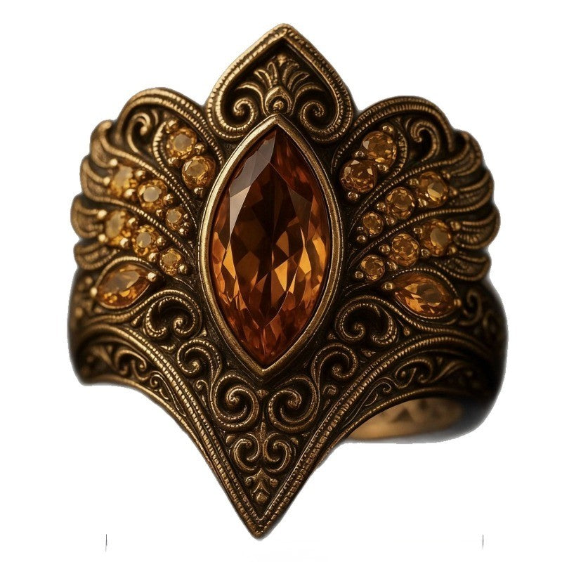 Amber Scrollwork Statement Ring