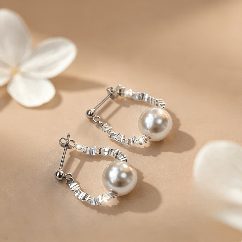 Textured Bar Pearl Drop Earrings