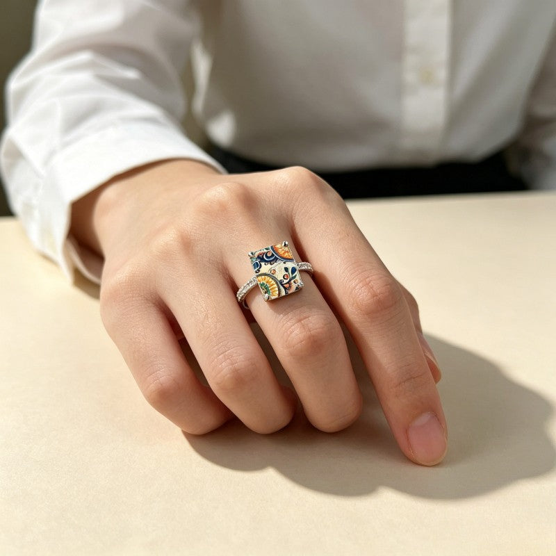 Colorful Paisley Square Ring