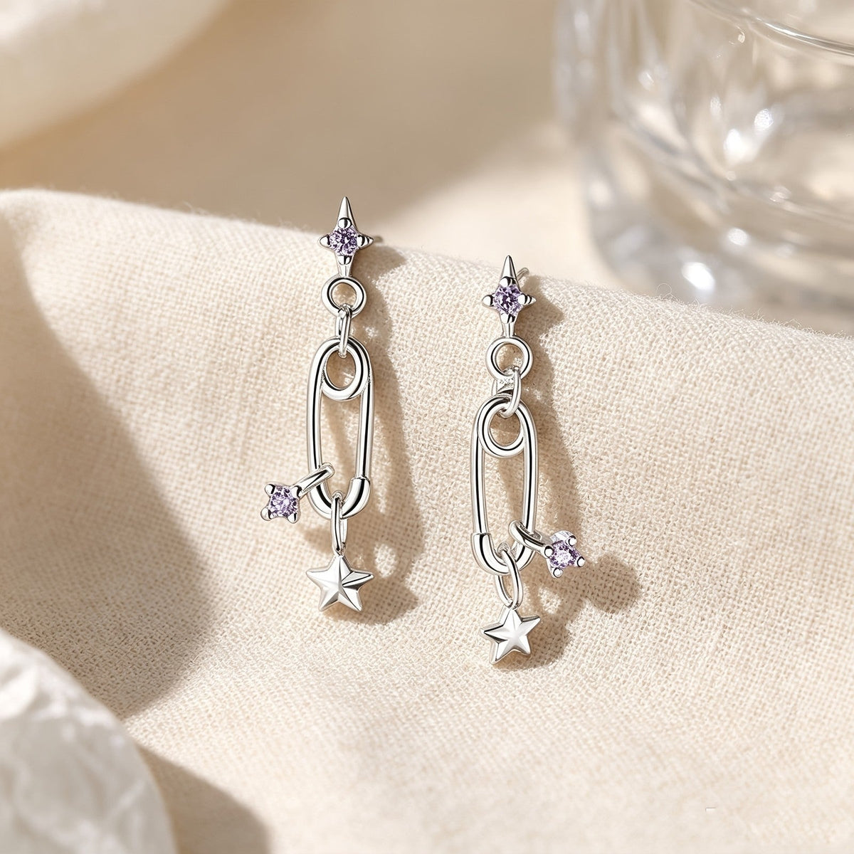 Purple Star Safety Pin Earrings