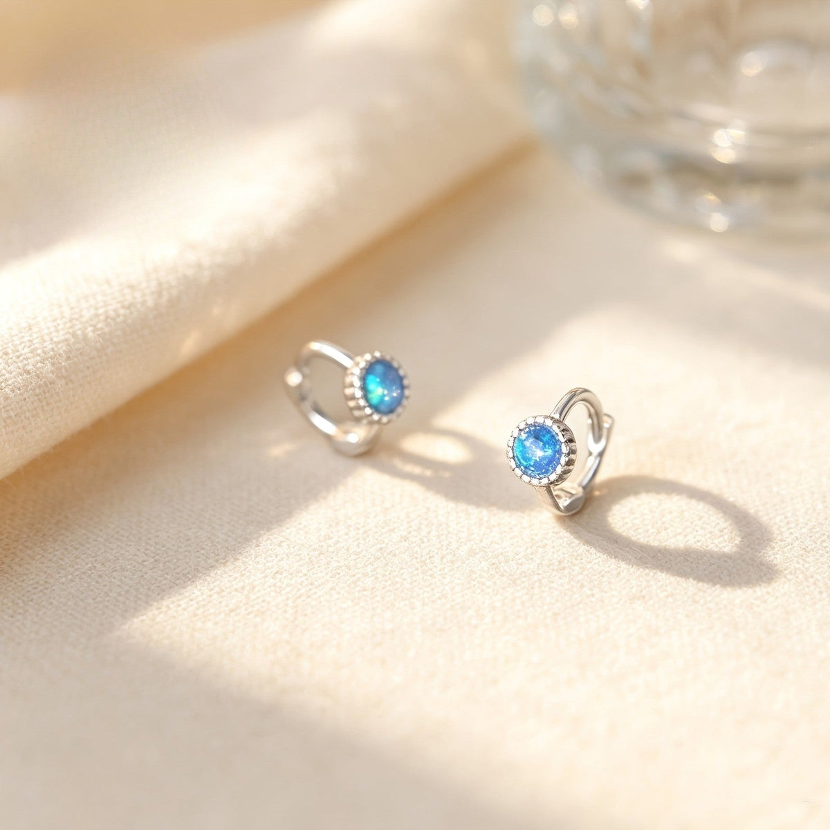 Blue Stone Huggie Hoop Earrings