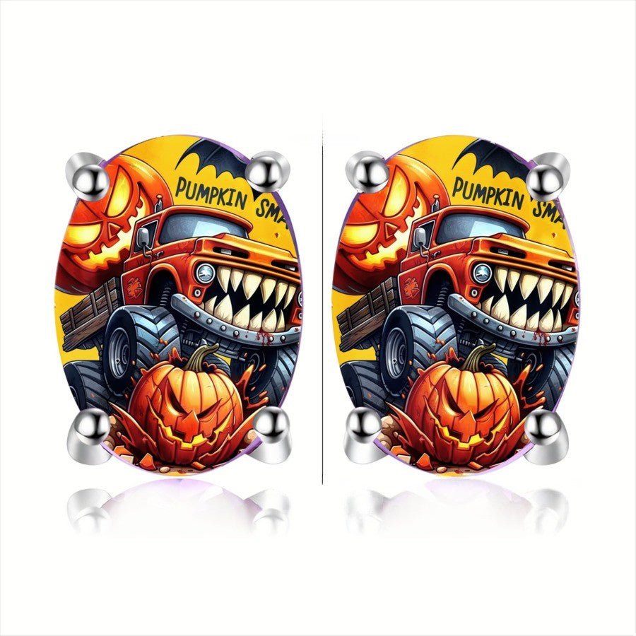 Pumpkin Monster Truck Stud Earrings