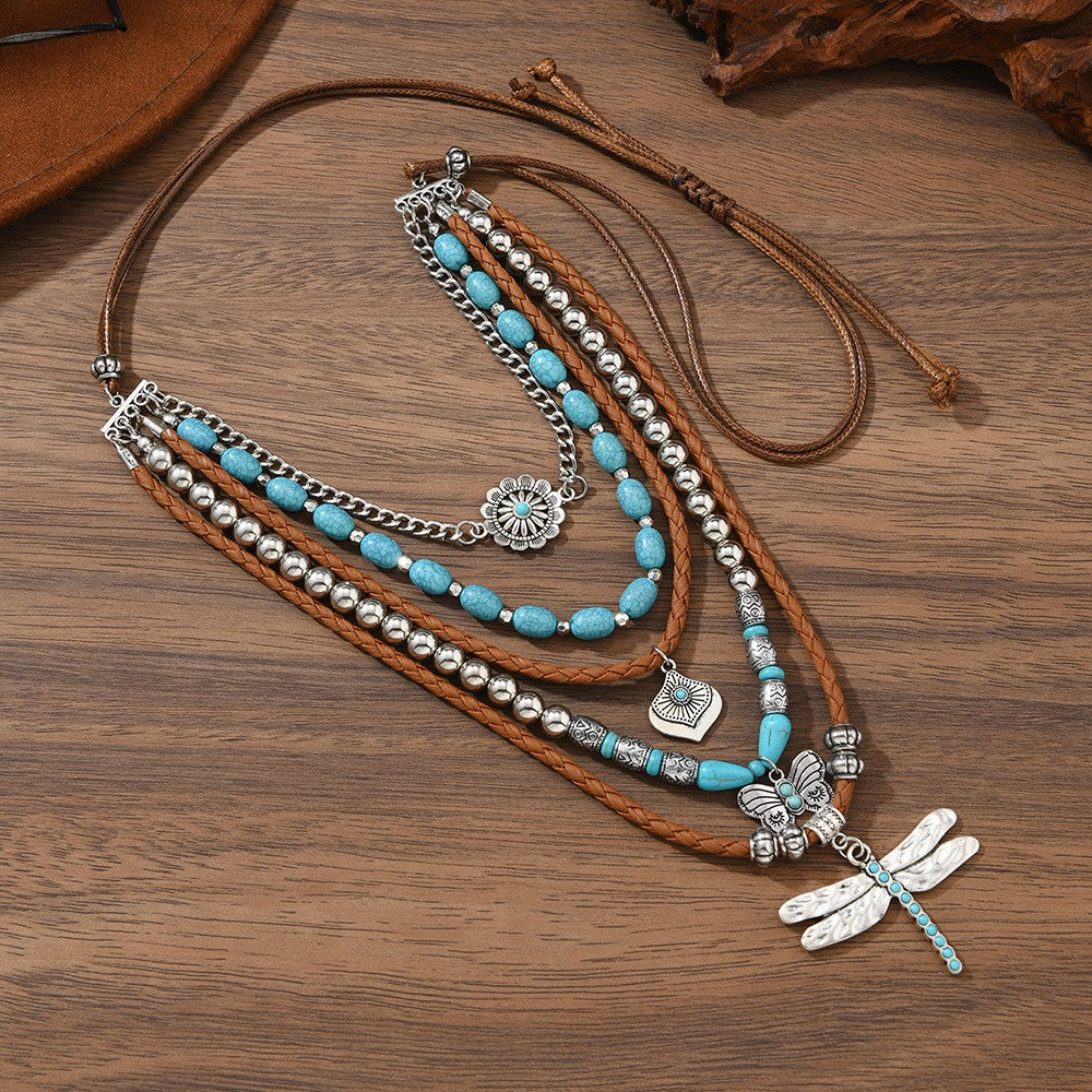 Turquoise Dragonfly & Butterfly Layered Necklace