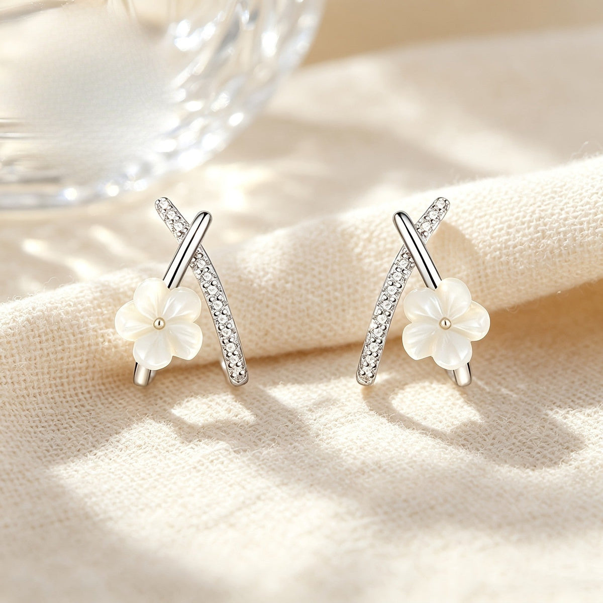 Crystal Cross Flower Stud Earrings
