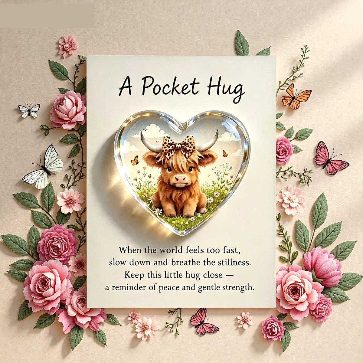 Highland Cow Heart Pocket Hug Card