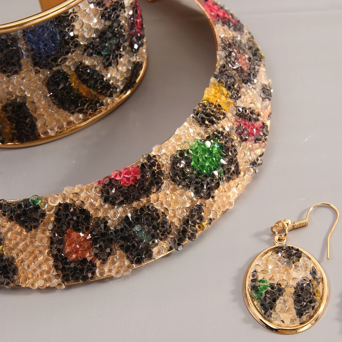 Colorful Rhinestone Leopard Collar Set