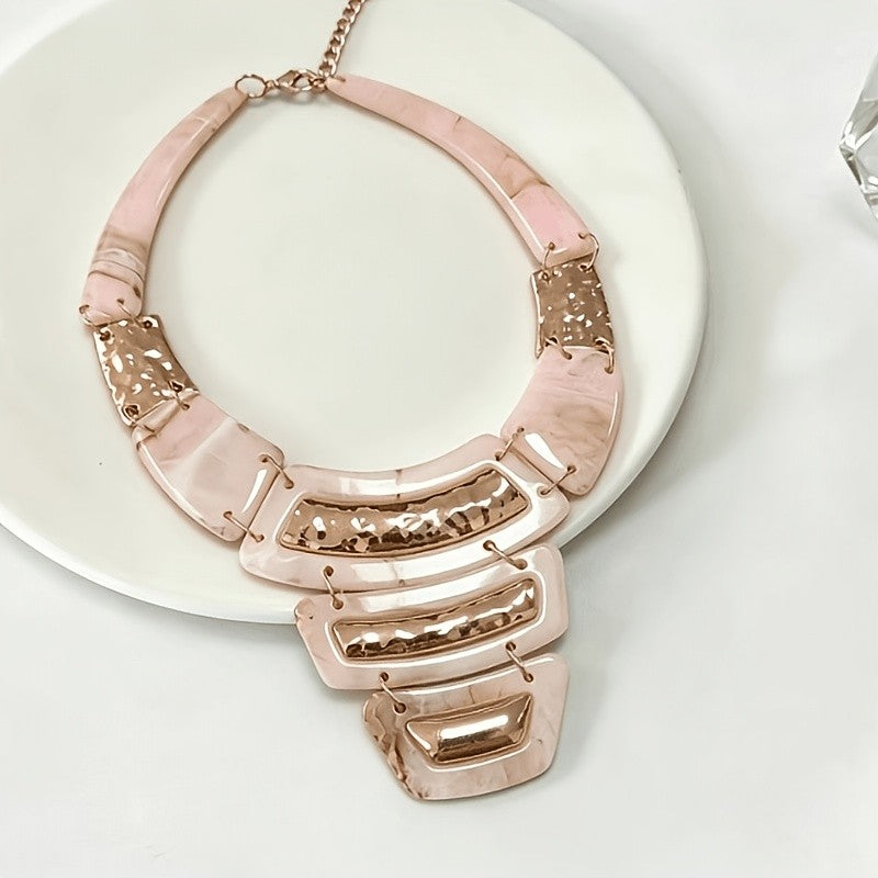 Pink Marble Geometric Statement Necklace