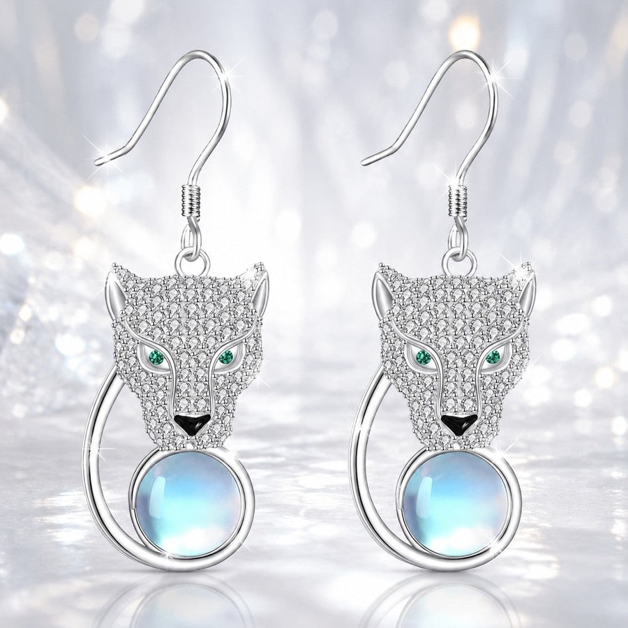 Crystal Wolf Face Drop Earrings