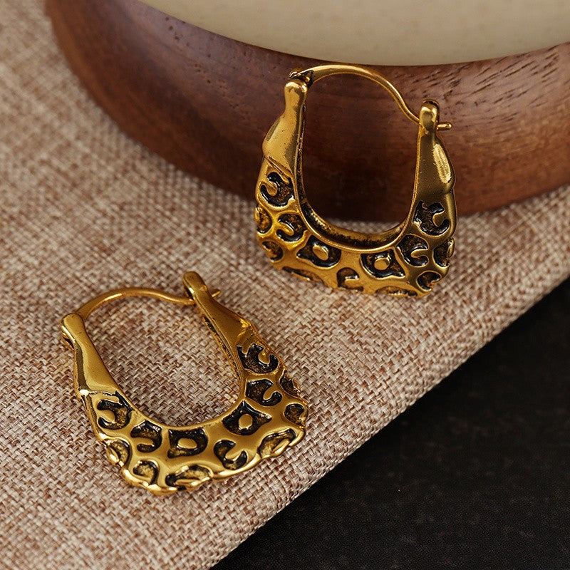 Enamel Leopard Oval Hoop Earrings