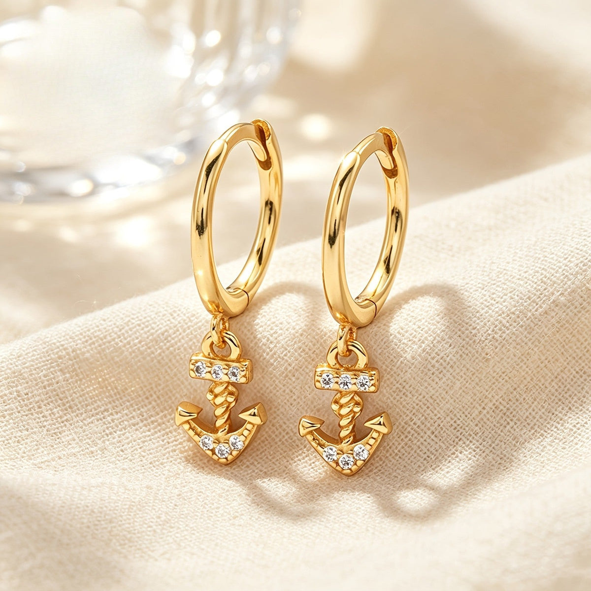 Crystal Anchor Hoop Earrings
