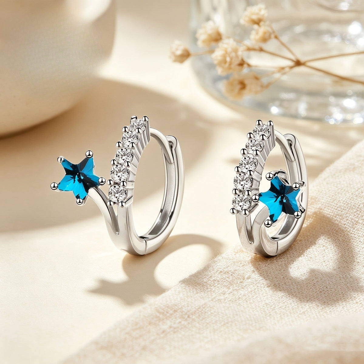 Blue Star Hoop Earrings
