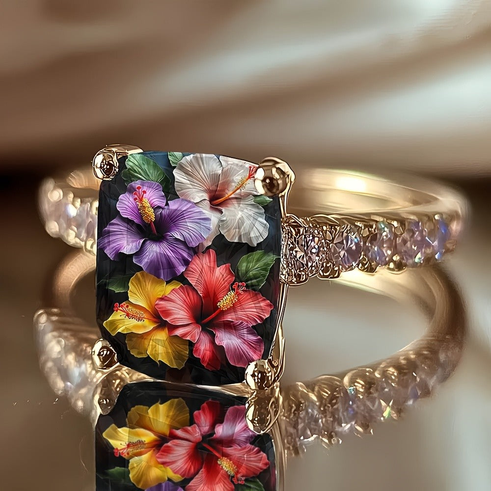 Multicolor Hibiscus Square Ring