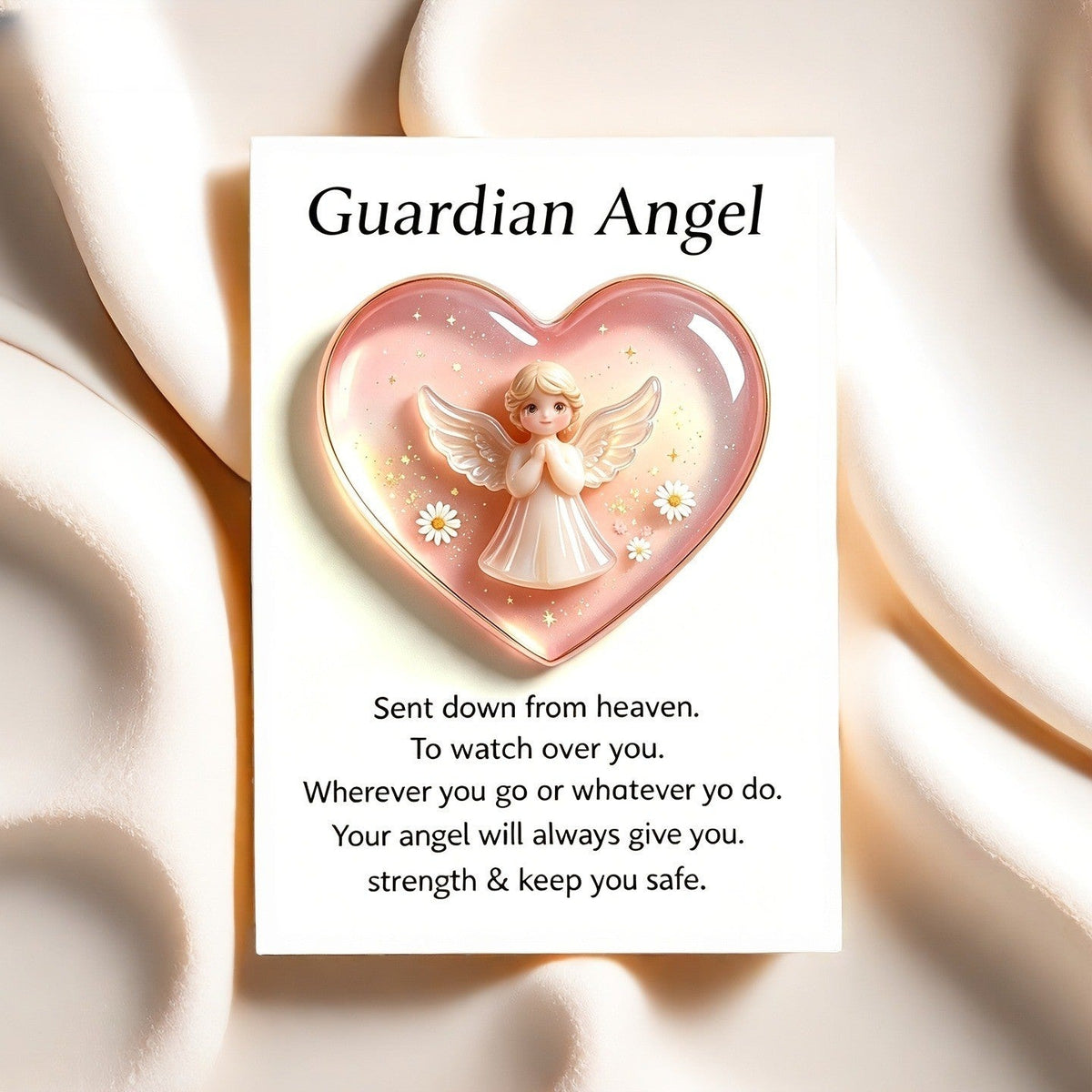 Pink Heart Guardian Angel Card