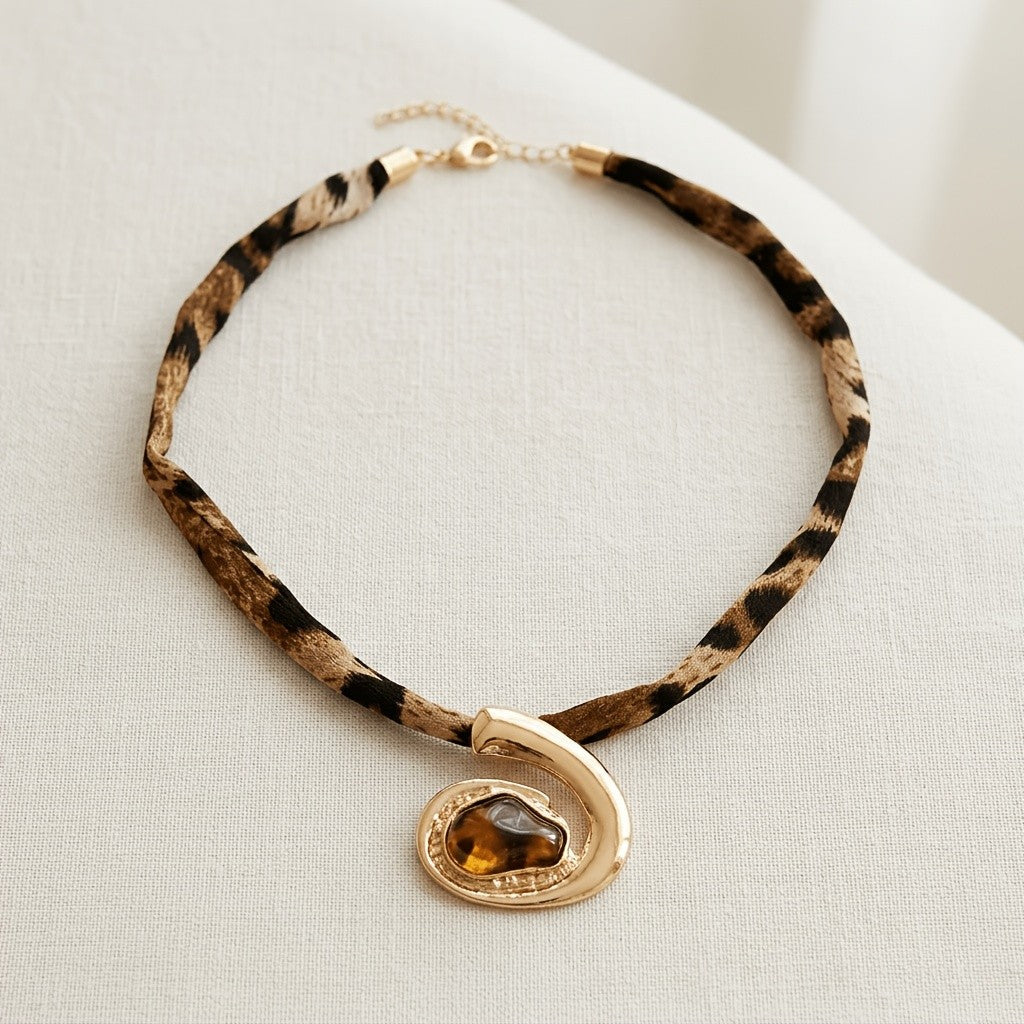 Leopard Print Amber Pendant Necklace