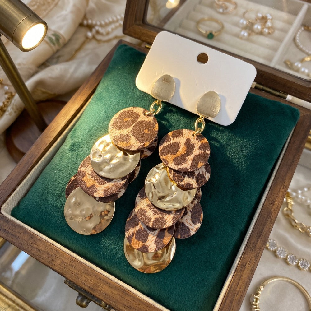 Leopard Metallic Disc Drop Earrings