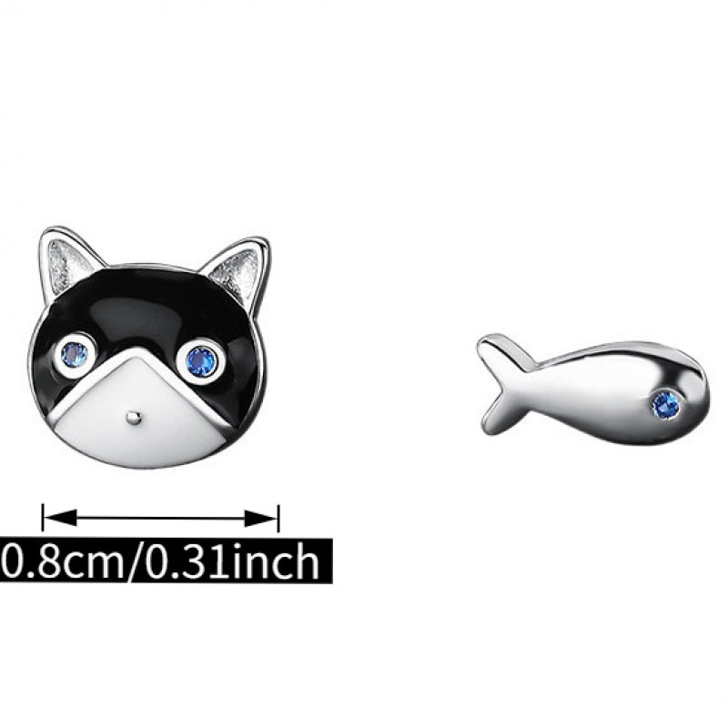 Cat and Fish Stud Earrings