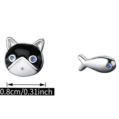 Cat and Fish Stud Earrings
