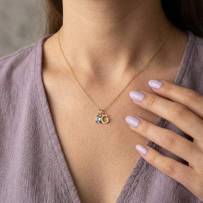 Birthstone Initial Necklace