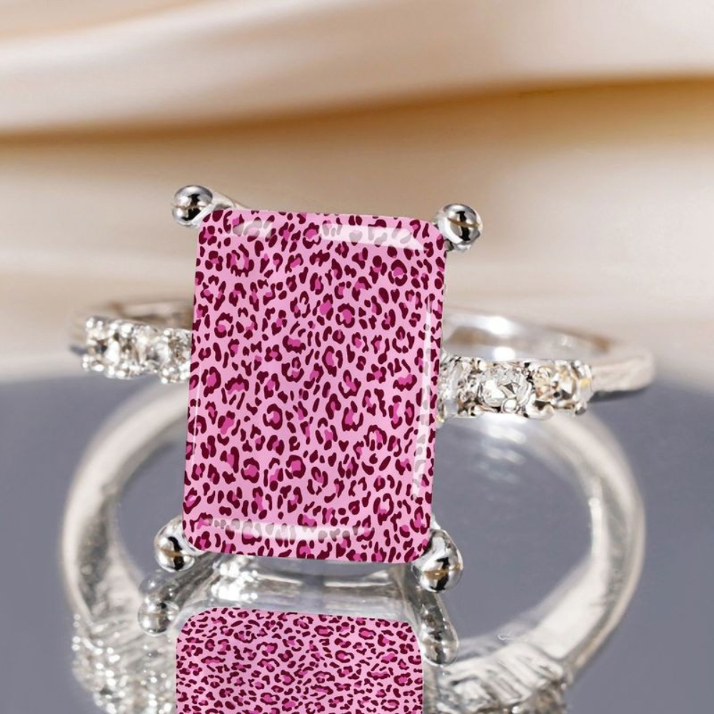 Pink Leopard Print Square Ring