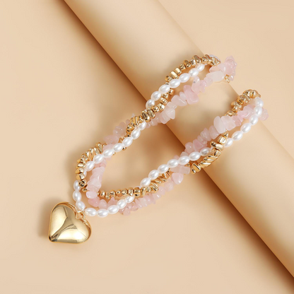 Baroque Pearl Heart Layered Necklace Set