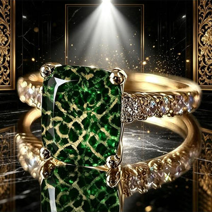 Green Leopard Square Ring