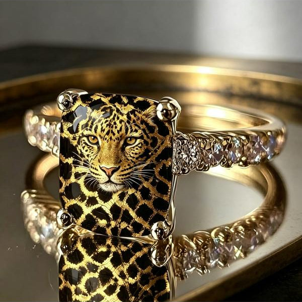 Leopard Face Square Ring