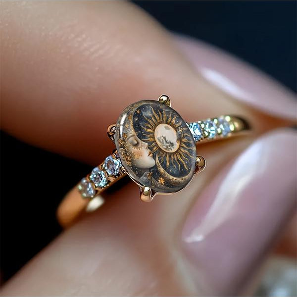 Celestial Curved Face Oval Ring