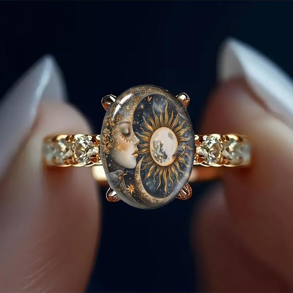 Celestial Curved Face Oval Ring