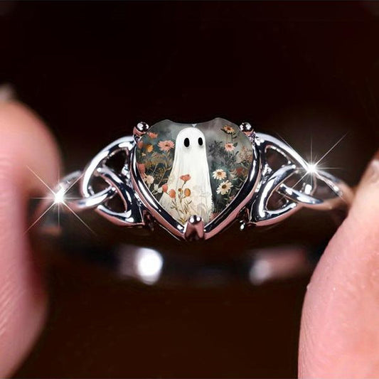 Serene Garden Ghost Heart Ring