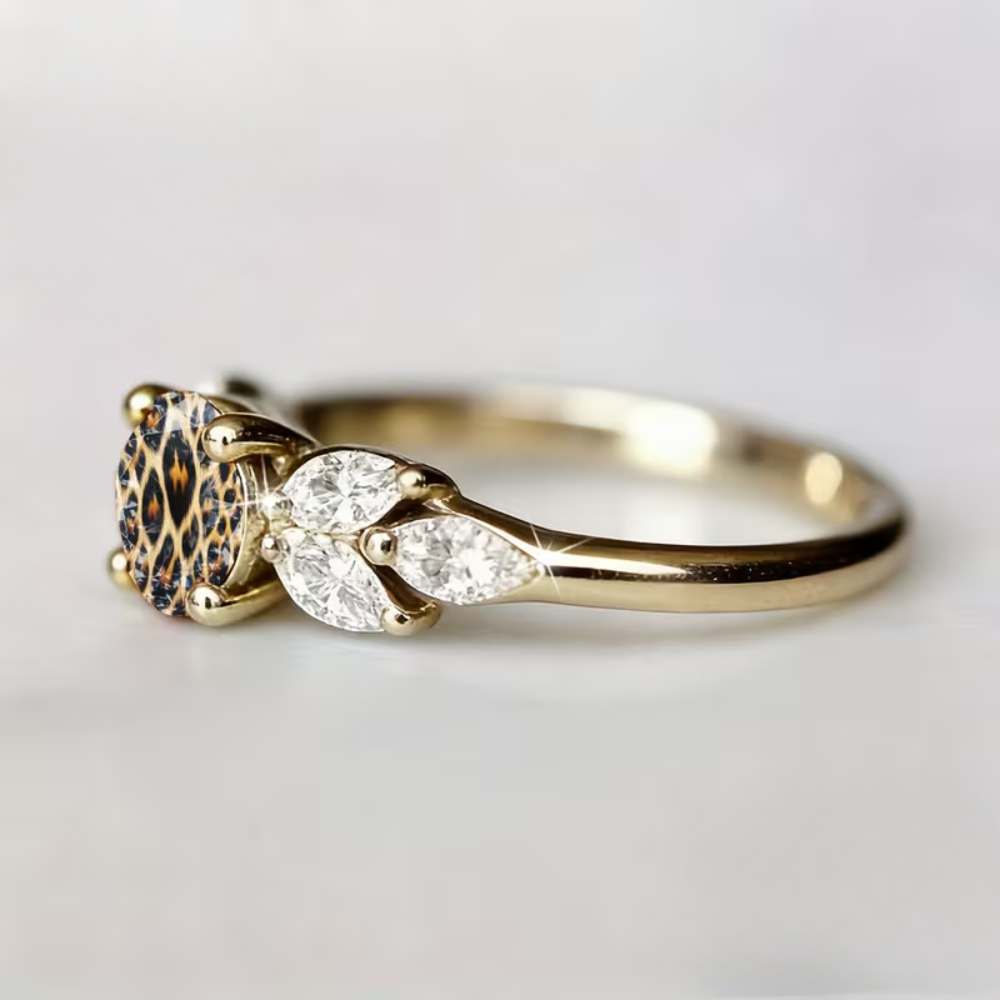 Leopard Print Leaf Stone Ring