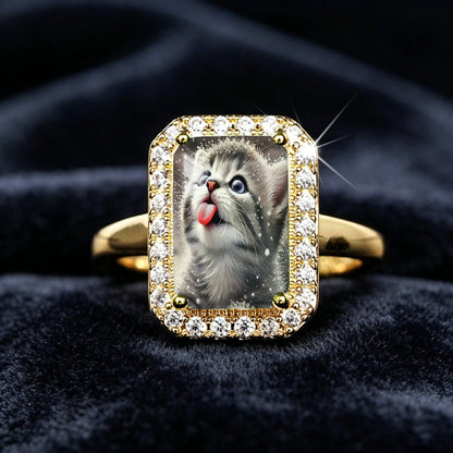 Snowflake Kitten Rectangle Ring
