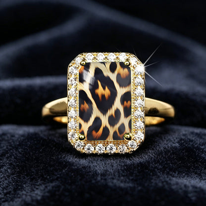 Leopard Print Rectangle Ring