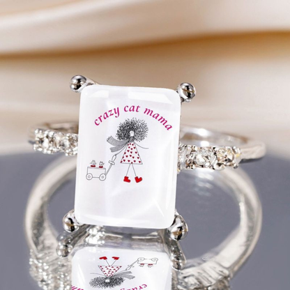 Crazy Cat Mama Square Ring