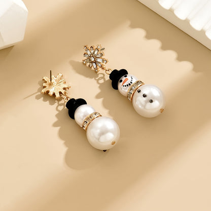 Pearl Snowman Drop Earrings